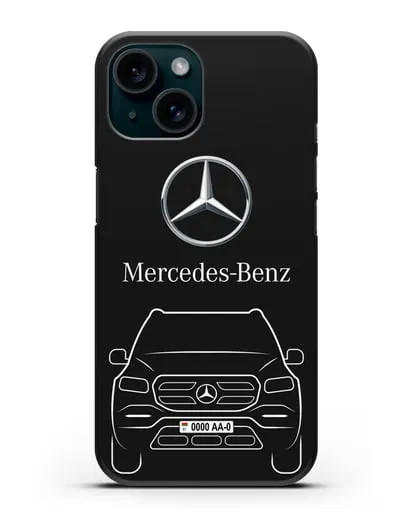 Чехол Mercedes Benz GL-класс с автомобильным номером силиконовый для iPhone 15