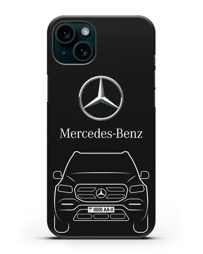 Чехол Mercedes Benz GL-класс с автомобильным номером силиконовый для iPhone 15 Plus