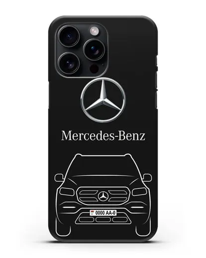 Чехол Mercedes Benz GL-класс с автомобильным номером силиконовый для iPhone 15 Pro Max