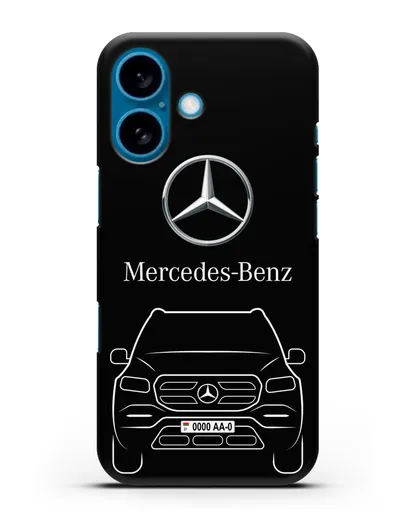 Чехол Mercedes Benz GL-класс с автомобильным номером силиконовый для iPhone 16