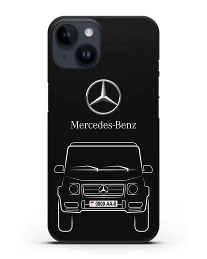 Чехол Mercedes Benz G-класс с автомобильным номером силиконовый для iPhone 14