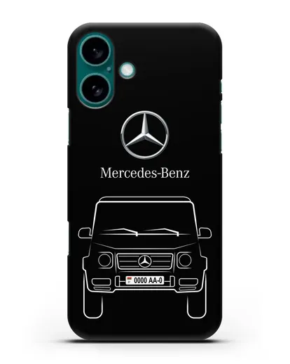 Чехол Mercedes Benz G-класс с автомобильным номером силиконовый для iPhone 16 Plus
