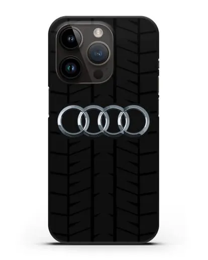 Чехол с логотипом Audi c протектором шин силиконовый для iPhone 14 Pro