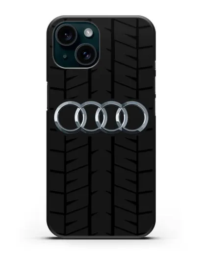 Чехол с логотипом Audi c протектором шин силиконовый для iPhone 15