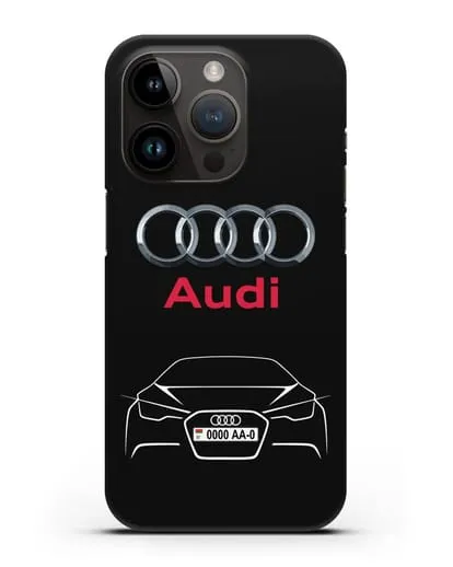 Чехол Audi с автомобильным номером силиконовый для iPhone 14 Pro