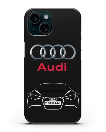 Чехол Audi с автомобильным номером силиконовый для iPhone 15