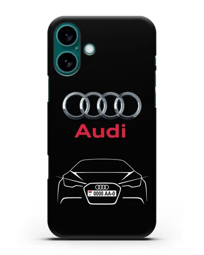 Чехол Audi с автомобильным номером силиконовый для iPhone 16 Plus