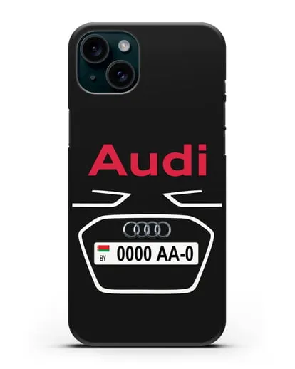 Чехол Ауди с номерным знаком силиконовый для iPhone 15 Plus