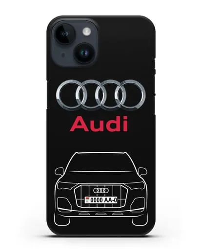 Чехол Audi Q7 с номерным знаком силиконовый для iPhone 14