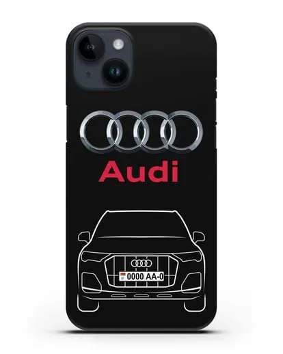 Чехол Audi Q7 с номерным знаком силиконовый для iPhone 14 Plus