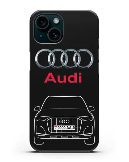 Чехол Audi Q7 с номерным знаком силиконовый для iPhone 15