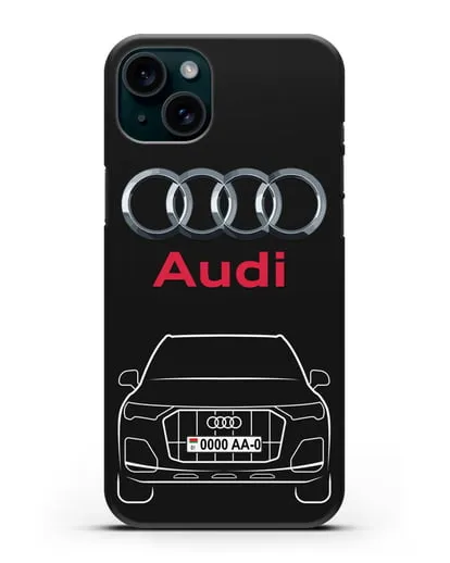 Чехол Audi Q7 с номерным знаком силиконовый для iPhone 15 Plus