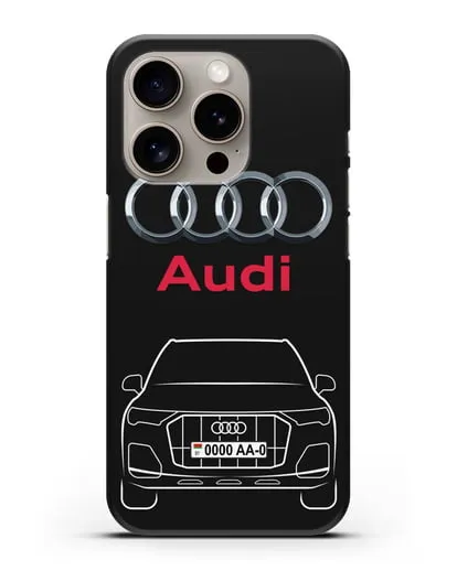 Чехол Audi Q7 с номерным знаком силиконовый для iPhone 15 Pro