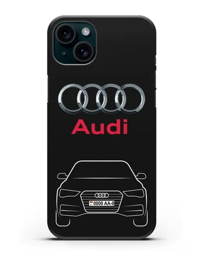 Чехол Audi A4 с номерным знаком силиконовый для iPhone 15 Plus