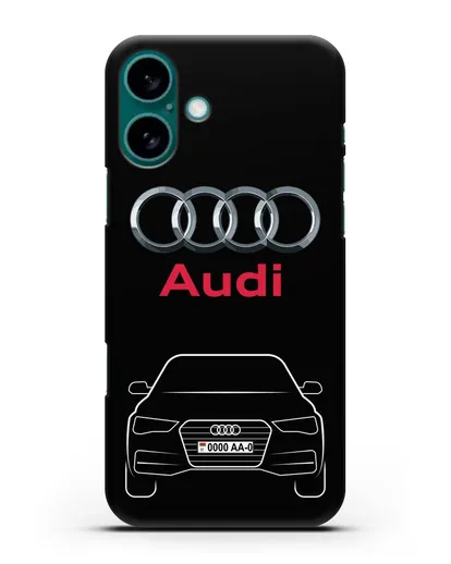 Чехол Audi A4 с номерным знаком силиконовый для iPhone 16 Plus