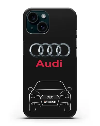 Чехол Audi A6 с номерным знаком силиконовый для iPhone 15