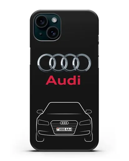 Чехол Audi A8 с номерным знаком силиконовый для iPhone 15 Plus