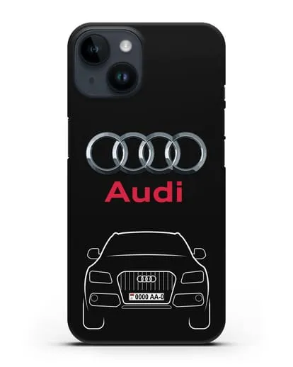 Чехол Audi Q5 с номерным знаком силиконовый для iPhone 14