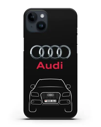 Чехол Audi Q5 с номерным знаком силиконовый для iPhone 14 Plus
