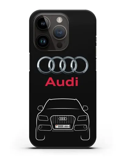 Чехол Audi Q5 с номерным знаком силиконовый для iPhone 14 Pro