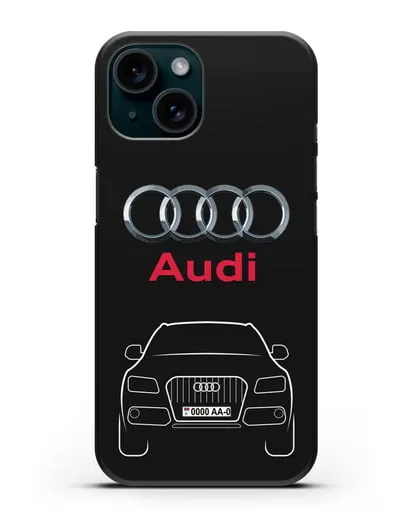 Чехол Audi Q5 с номерным знаком силиконовый для iPhone 15