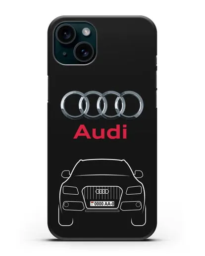 Чехол Audi Q5 с номерным знаком силиконовый для iPhone 15 Plus