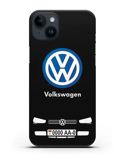 Чехол Volkswagen с автомобильным номером силиконовый для iPhone 14 Plus