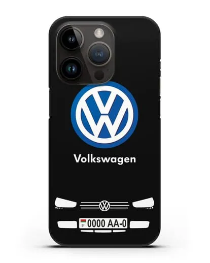 Чехол Volkswagen с автомобильным номером силиконовый для iPhone 14 Pro
