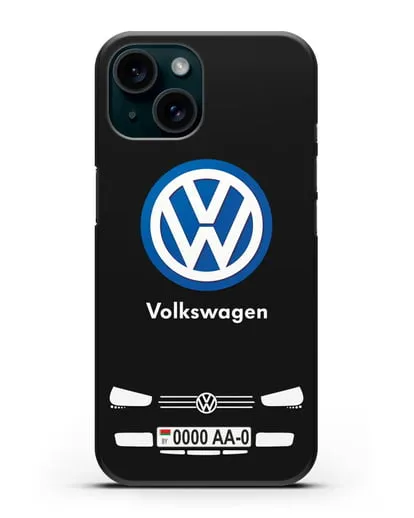 Чехол Volkswagen с автомобильным номером силиконовый для iPhone 15