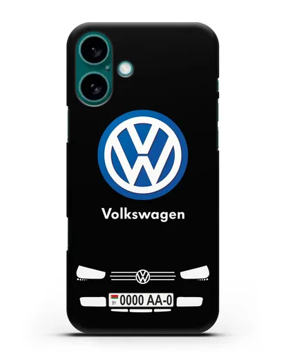 Чехол Volkswagen с автомобильным номером силиконовый для iPhone 16 Plus