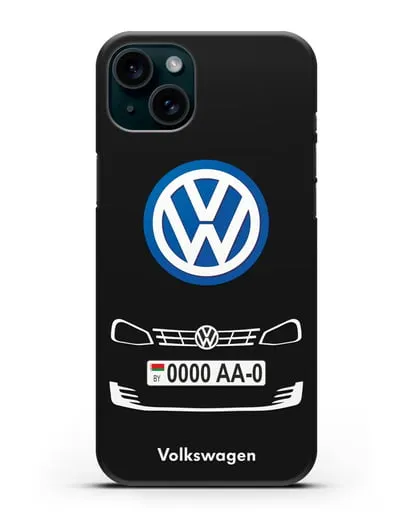 Чехол Фольксваген с номерным знаком силиконовый для iPhone 15 Plus