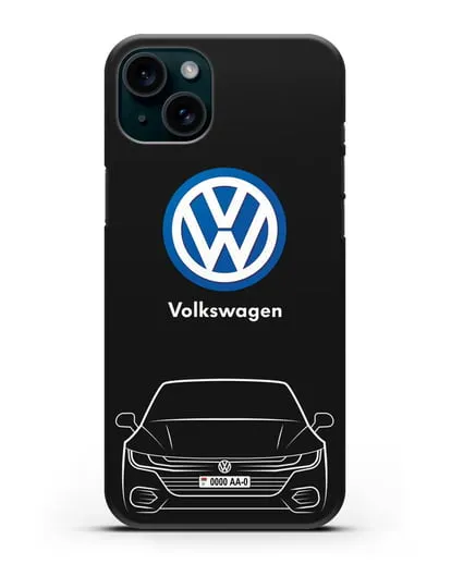 Чехол Volkswagen Passat с автомобильным номером силиконовый для iPhone 15 Plus