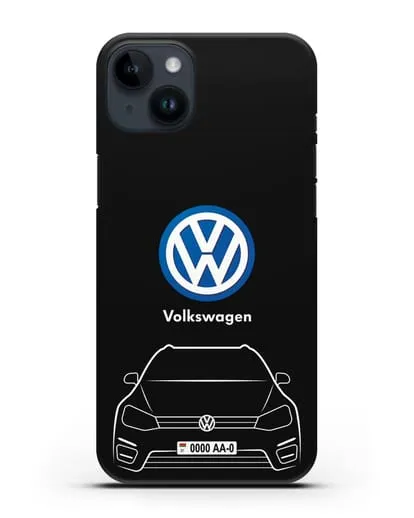 Чехол Volkswagen Golf с автомобильным номером силиконовый для iPhone 14 Plus