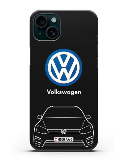 Чехол Volkswagen Golf с автомобильным номером силиконовый для iPhone 15 Plus