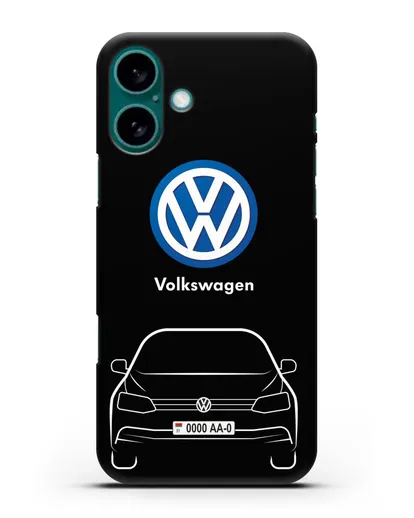 Чехол Volkswagen Jetta с автомобильным номером силиконовый для iPhone 16 Plus