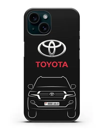 Чехол Toyota Land Cruiser с автомобильным номером силиконовый для iPhone 15