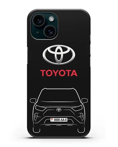 Чехол Toyota RAV4 с автомобильным номером силиконовый для iPhone 15