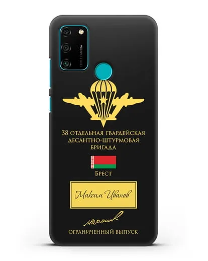 Именной чехол с гербом ВДВ 38-я гв. ОДШБр и подписью Маргелова В.Ф. силиконовый для Honor 9A