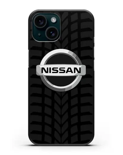 Чехол с логотипом Nissan с протектором шин силиконовый для iPhone 15