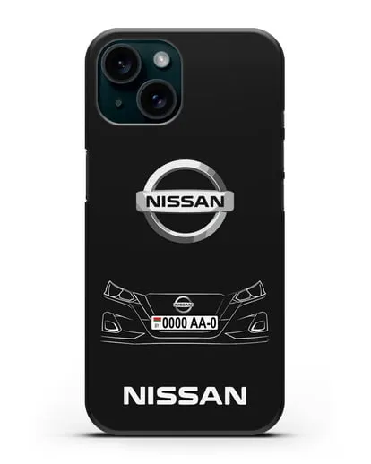 Чехол Nissan с автомобильным номером силиконовый для iPhone 15