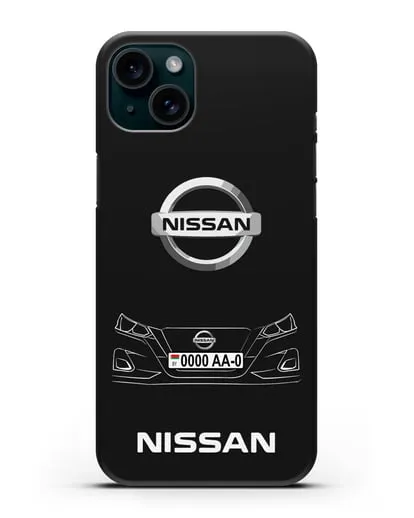 Чехол Nissan с автомобильным номером силиконовый для iPhone 15 Plus