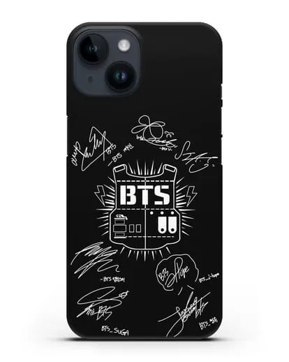Чехол BTS Army с автографами участников группы силиконовый для iPhone 14