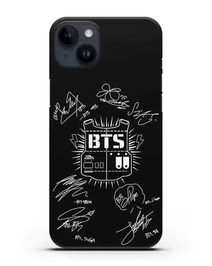 Чехол BTS Army с автографами участников группы силиконовый для iPhone 14 Plus