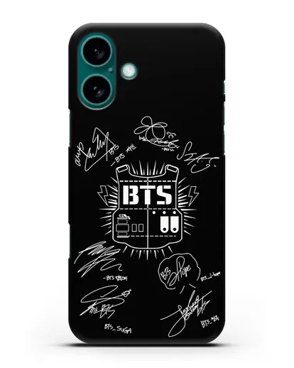 Чехол BTS Army с автографами участников группы силиконовый для iPhone 16 Plus