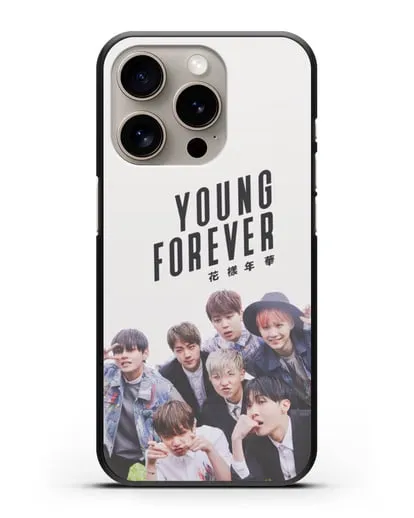Чехол с картинкой BTS. Young Forever силиконовый для iPhone 15 Pro