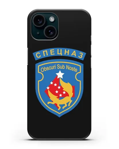 Чехол с надписью Спецназ и шевроном 5-я ОБрСпН синий цвет силиконовый для iPhone 15