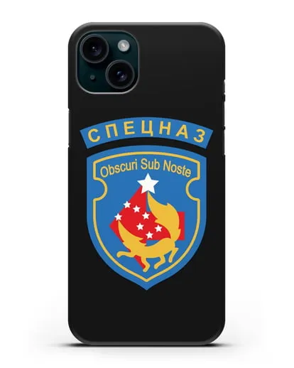 Чехол с надписью Спецназ и шевроном 5-я ОБрСпН синий цвет силиконовый для iPhone 15 Plus