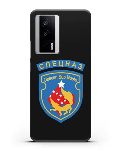 Чехол с надписью Спецназ и шевроном 5-я ОБрСпН синий цвет силиконовый для Xiaomi Poco F5 Pro