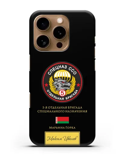 Именной чехол с гербом 5 отдельная бригада Спецназа ССО силиконовый для iPhone 16 Pro