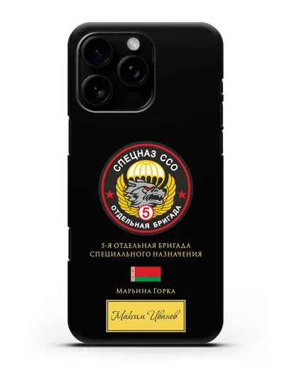 Именной чехол с гербом 5 отдельная бригада Спецназа ССО силиконовый для iPhone 16 Pro Max